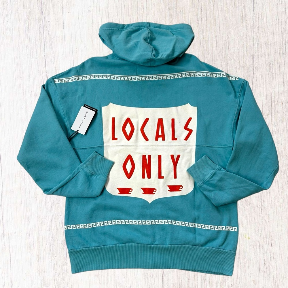 NWT SPIRIT JERSEY Zipper Hoodie NYC New York Locals Only Coffee Unisex Turquoise
